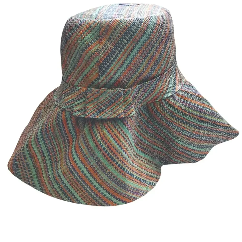 Shebobo Multicolor Woven Floppy Sun Hat Wide Brim Boho Beach Resort Hat